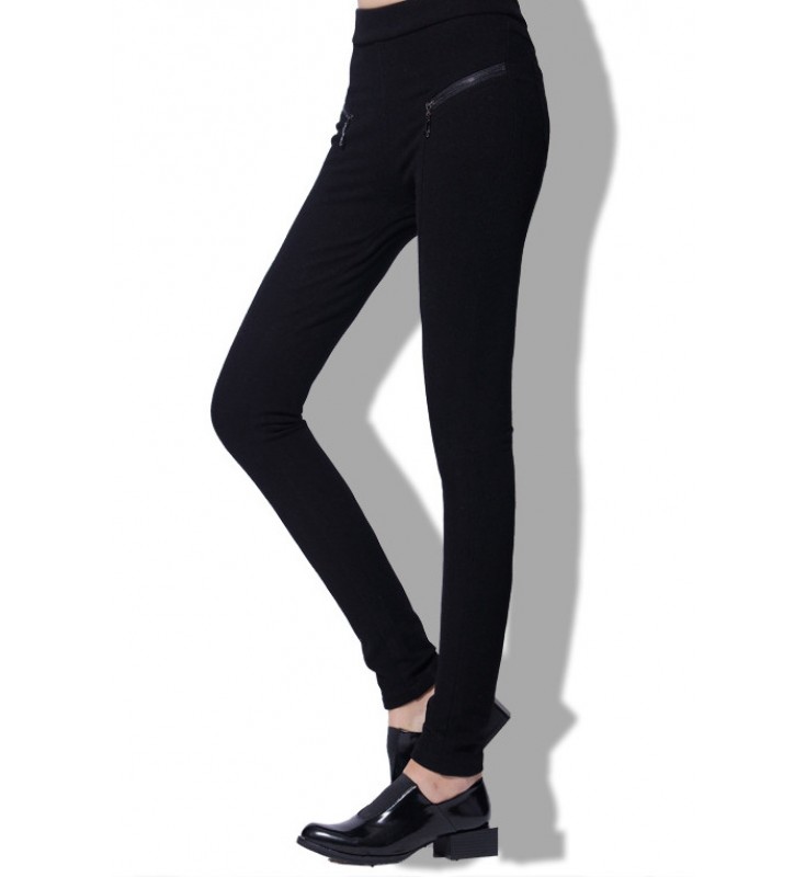 Black Zipper Fly Skinny Leg Pants