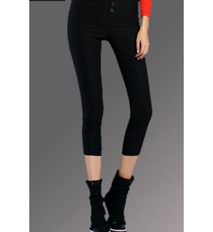 Black Mid Waist Skinny Leg Pants