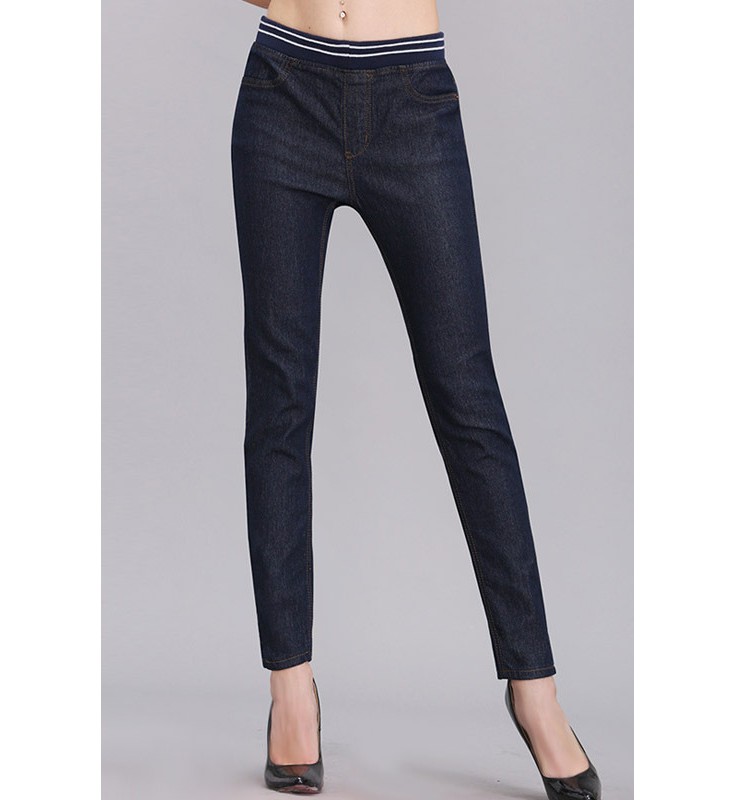 Dark Navy Pull-on Skinny Denim Pants