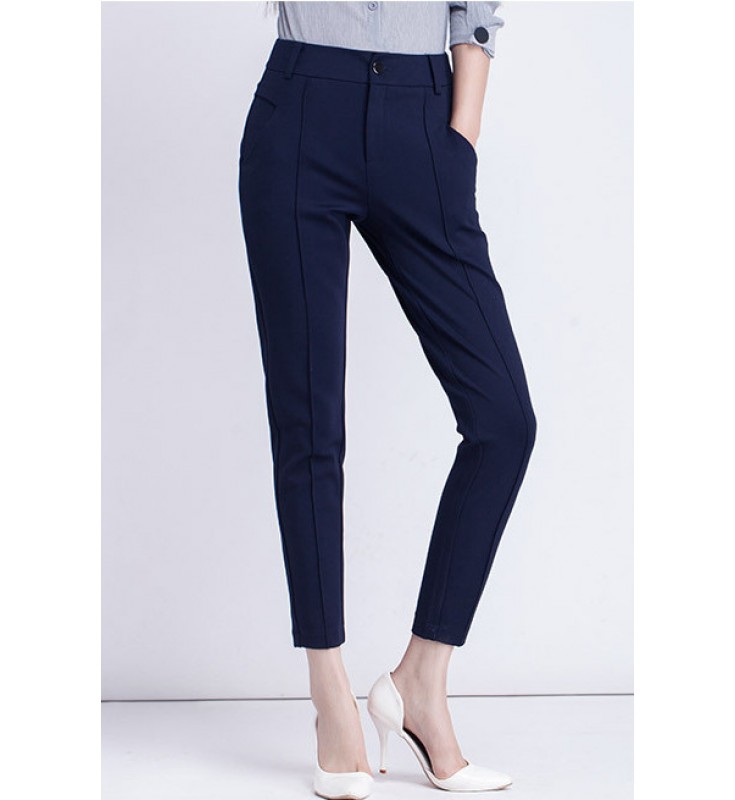 Navy Blue Zipper Pockets Skinny Pants