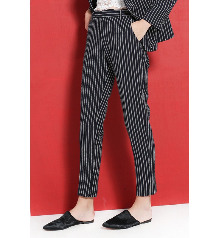 Black Striped Skinny Leg Pants