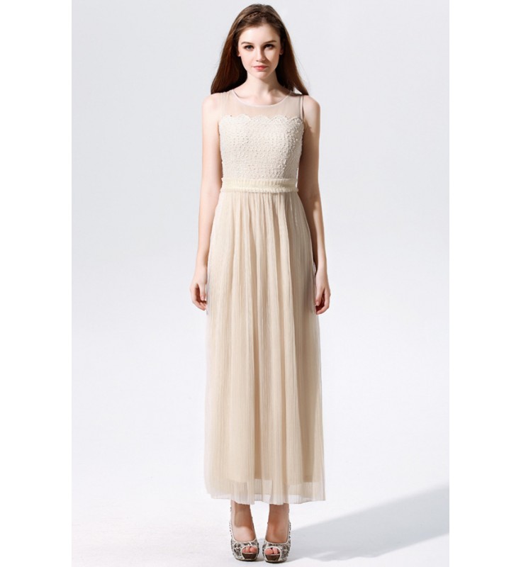 Beige Chiffon Maxi Dress