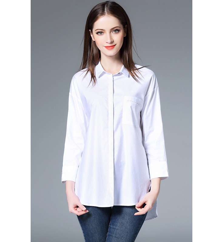 White Contrast Collar Button Down Shirt