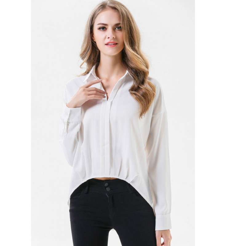 White High Low Chiffon Blouse