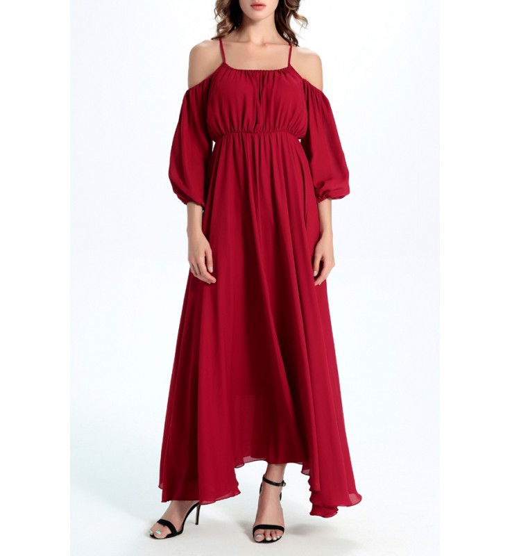 Red Off the Shoulder Maxi Dress