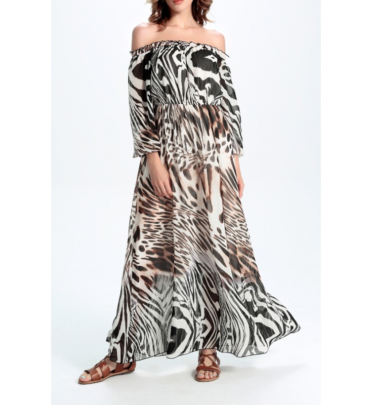 Brown Off-the-Shoulder Maxi Dress