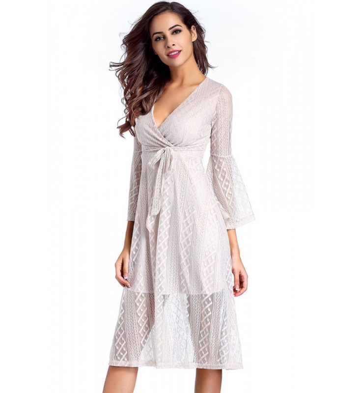 Ivory Lace Deep V-Neck Dress