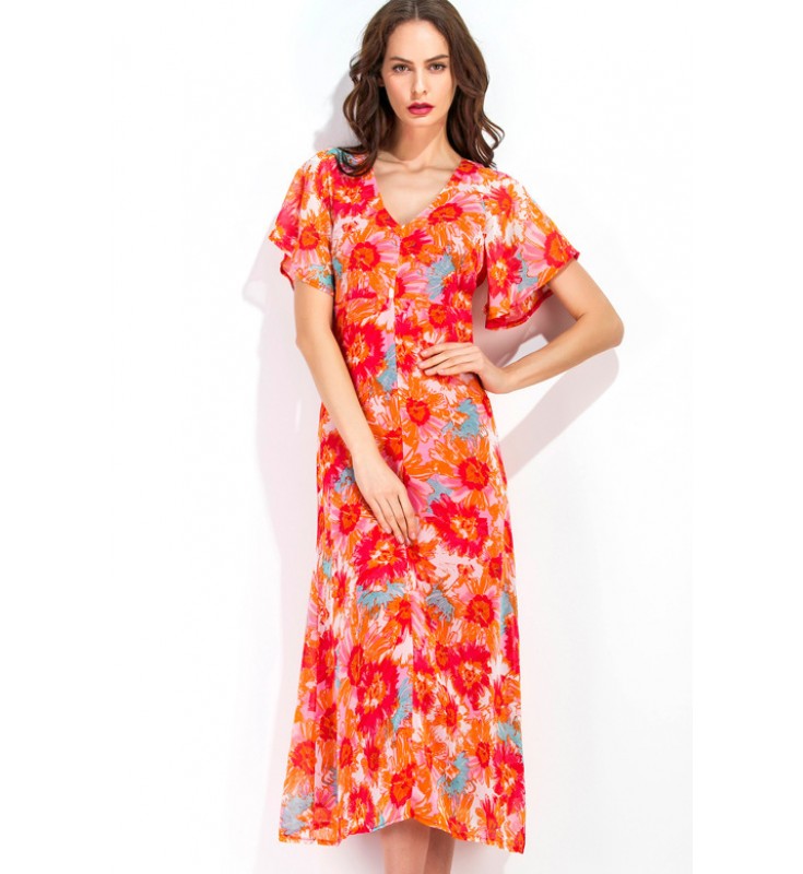 Orange Print Backless Maxi Dress