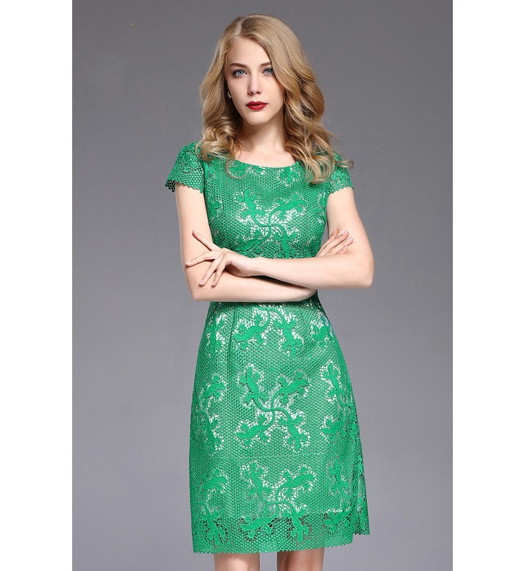 Green Short Sleeves Knitting Dress