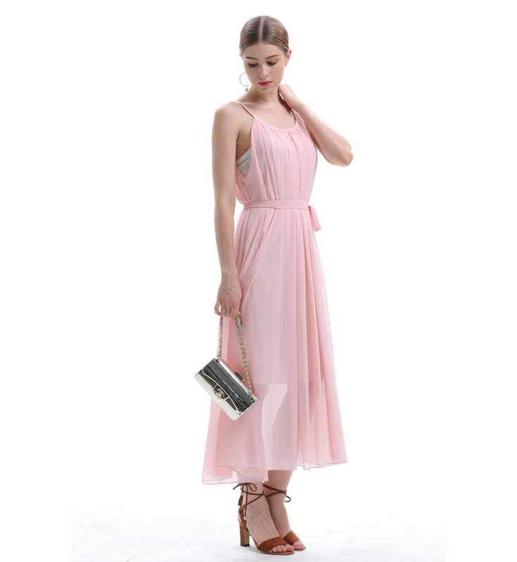 Pink Halter Chiffon Dress