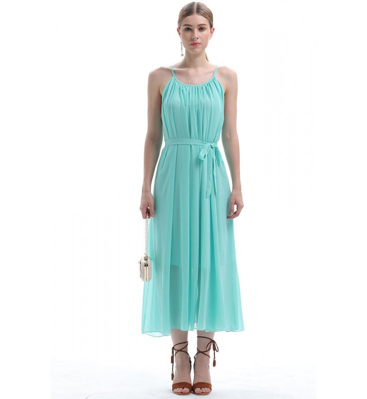 Green Halter Chiffon Dress