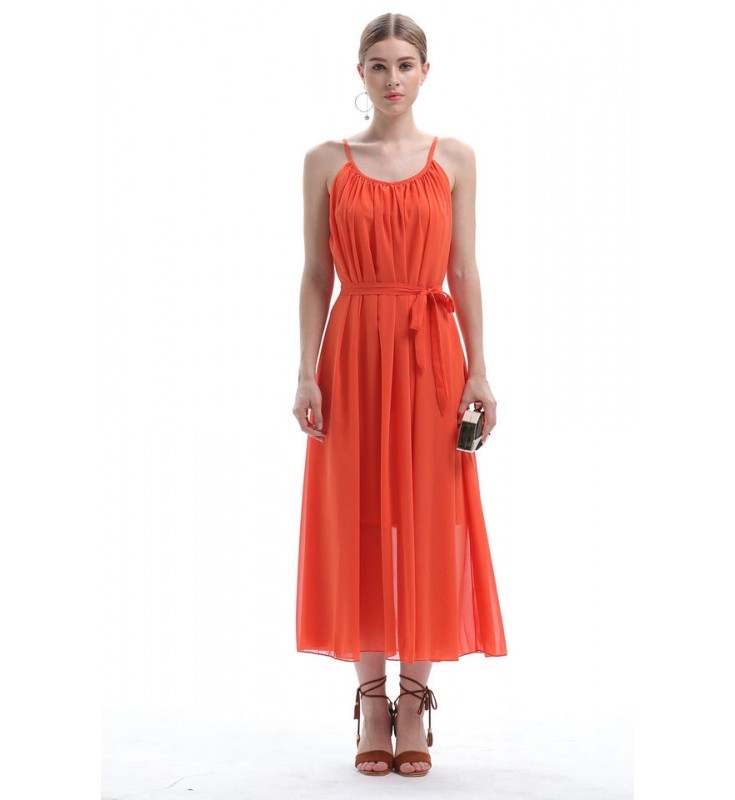 Orange Halter Chiffon Dress